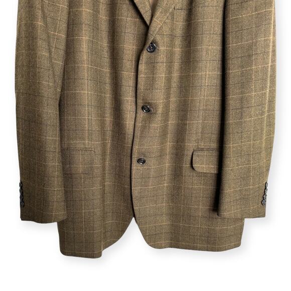 T. Harris London 100% Lambswool Brown Plaid Three Button Blazer Men's Size 44L - Picture 4 of 13